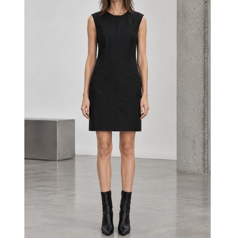 Helmut Lang Black Sleeveless Shift Dress with Pockets Exposed Back Zip- Size 4